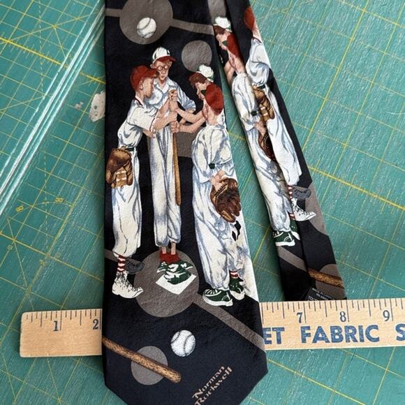 Brown Bigflow Men's Silk Tie Inspired by Norman Rockwell Baseball Americana - Picture 1 of 2